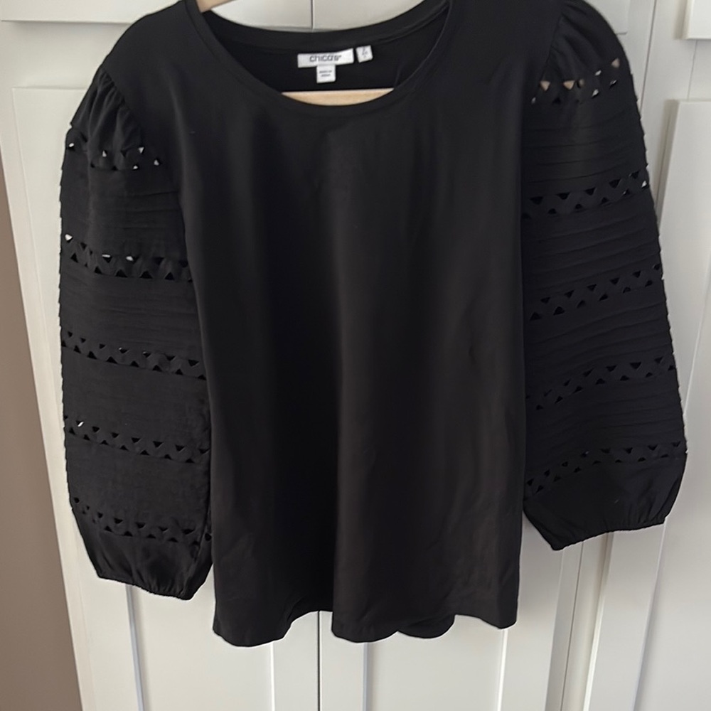 Chico's Black  3/4 Sleeve top, size 2 (L), NWT